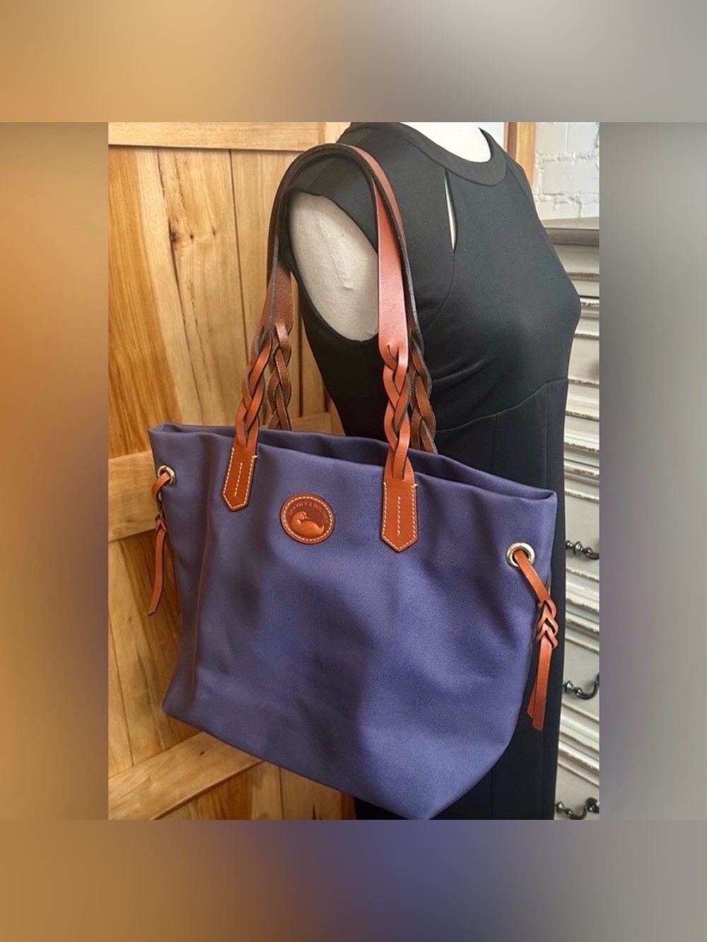 ✨Final Price✨ Dooney & Bourke Navy Blue Canvas Tote with Brown Leather Trim